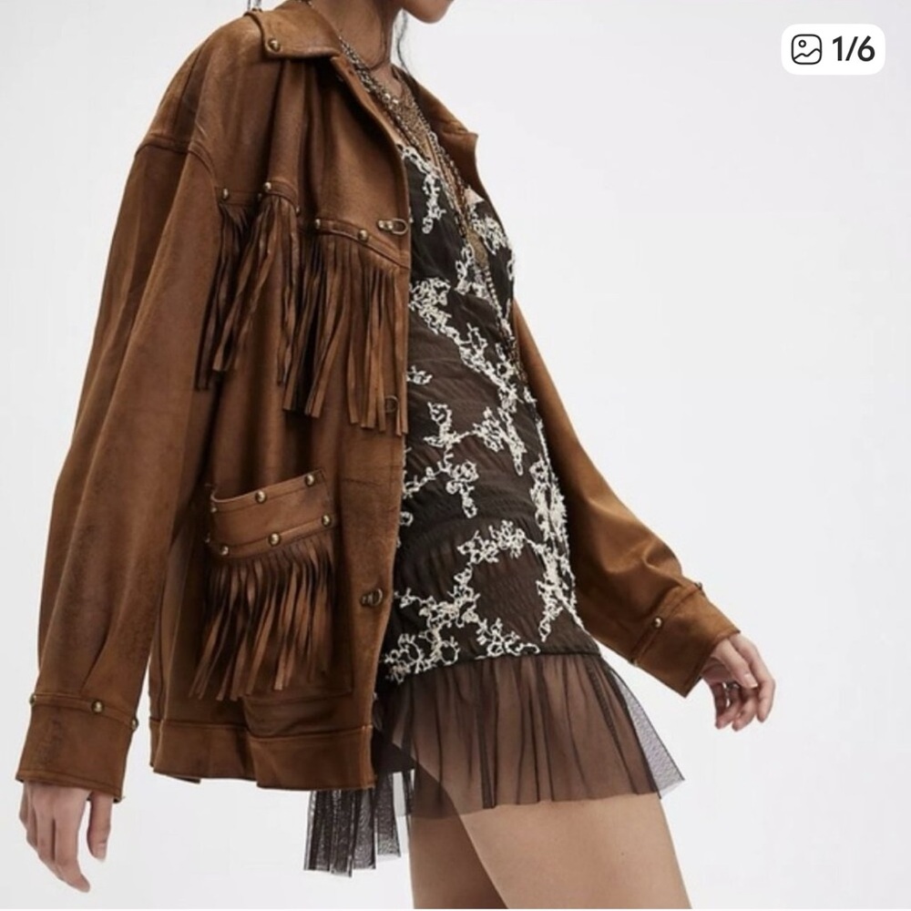 We The Free Brown Suede Fringe Utility Jacket